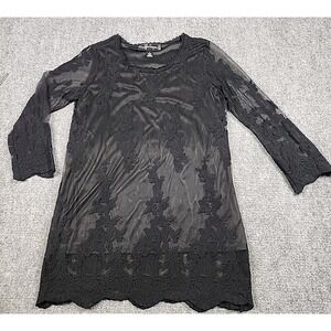 Black Lace Tunic Mini Dress S Sheer Embroidered Mesh Gothic Witchy Dark‎ Fairy